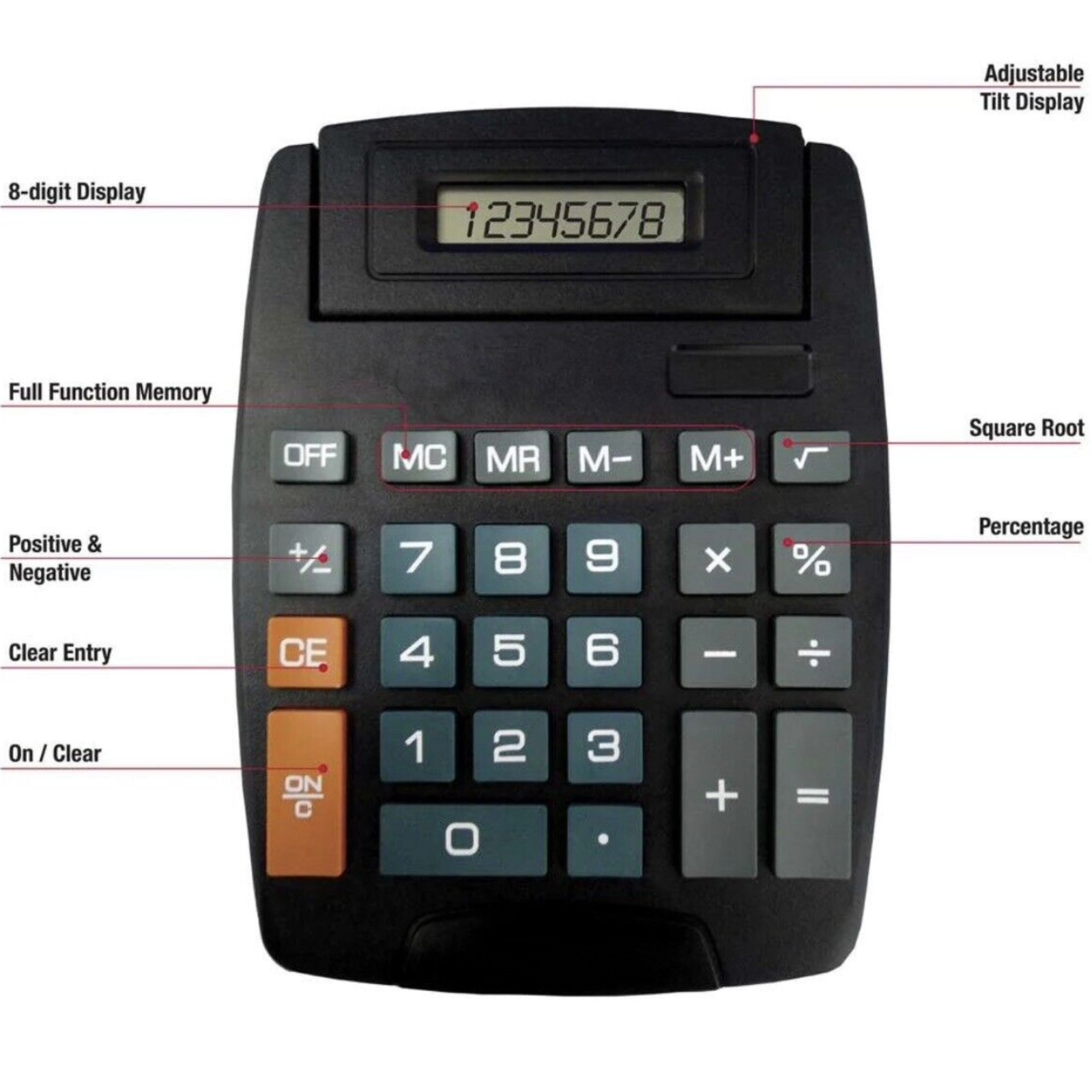 Jumbo Calculator 8 Digits Large Buttons School Office Business Desk Solar Tilt