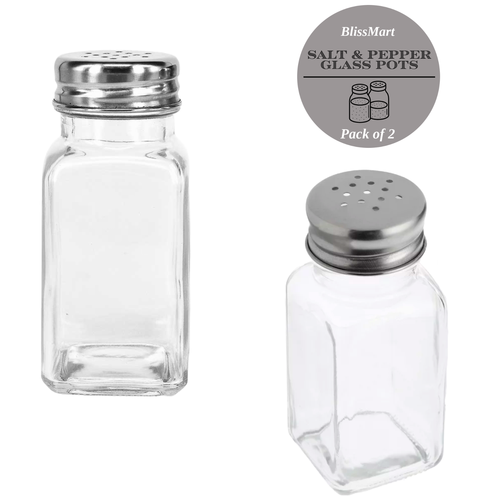 Salt and Pepper Glass Shakers Pots Set Dispenser Storage Cruet Mason Jars x2