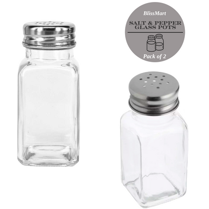 Salt and Pepper Glass Shakers Pots Set Dispenser Storage Cruet Mason Jars x2