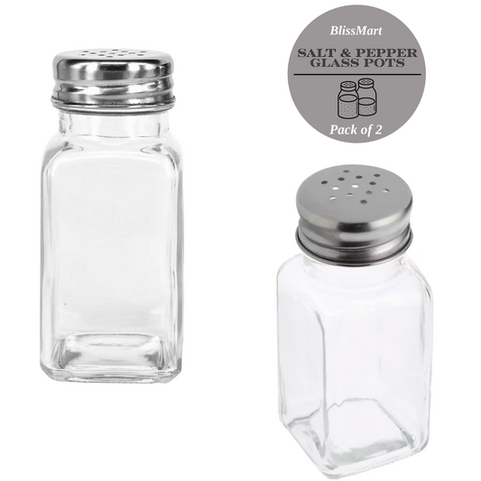 Salt and Pepper Glass Shakers Pots Set Dispenser Storage Cruet Mason Jars x2
