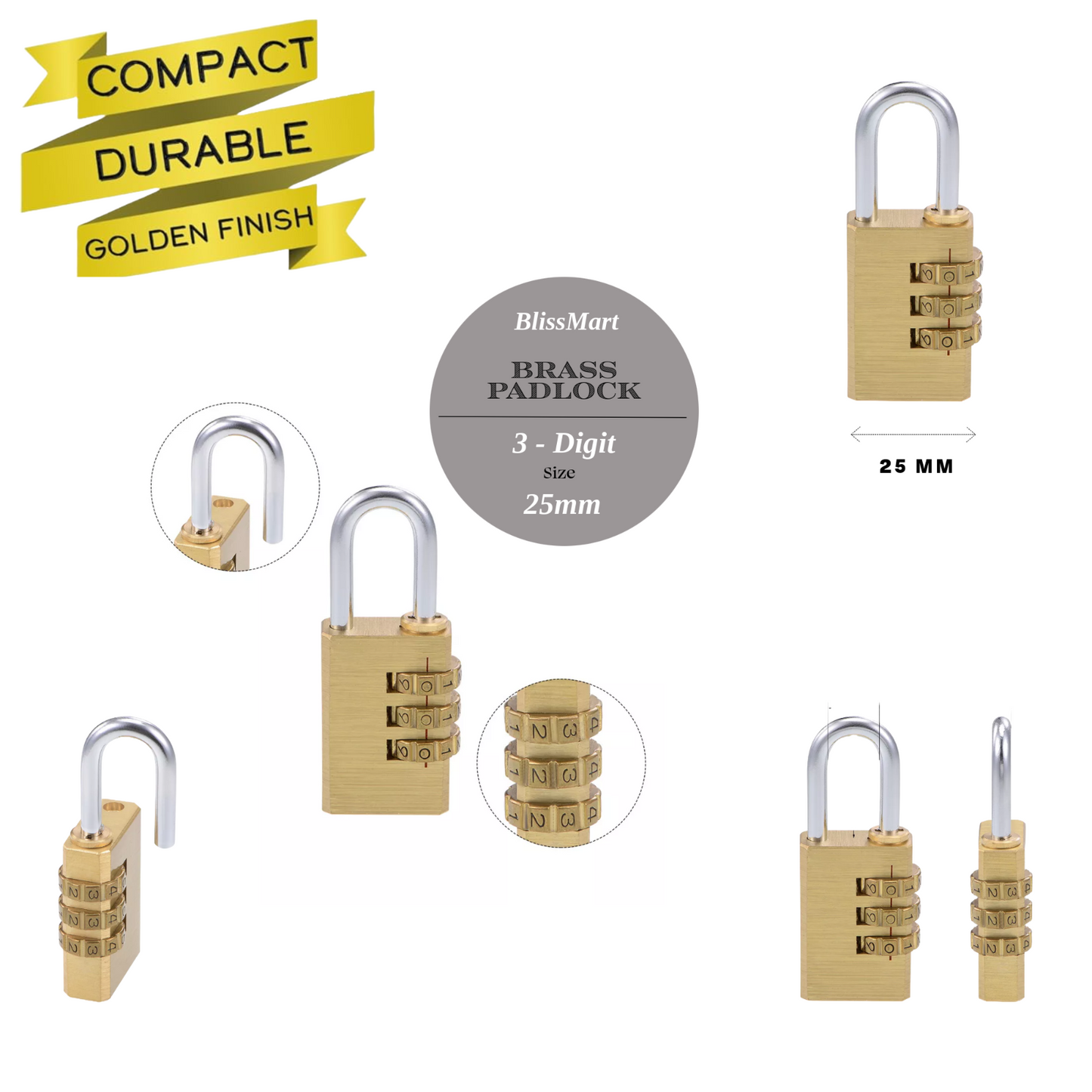 Brass Padlock Small Durable Lightweight For Suitcase Gym Locker Cabinet 20-40mm