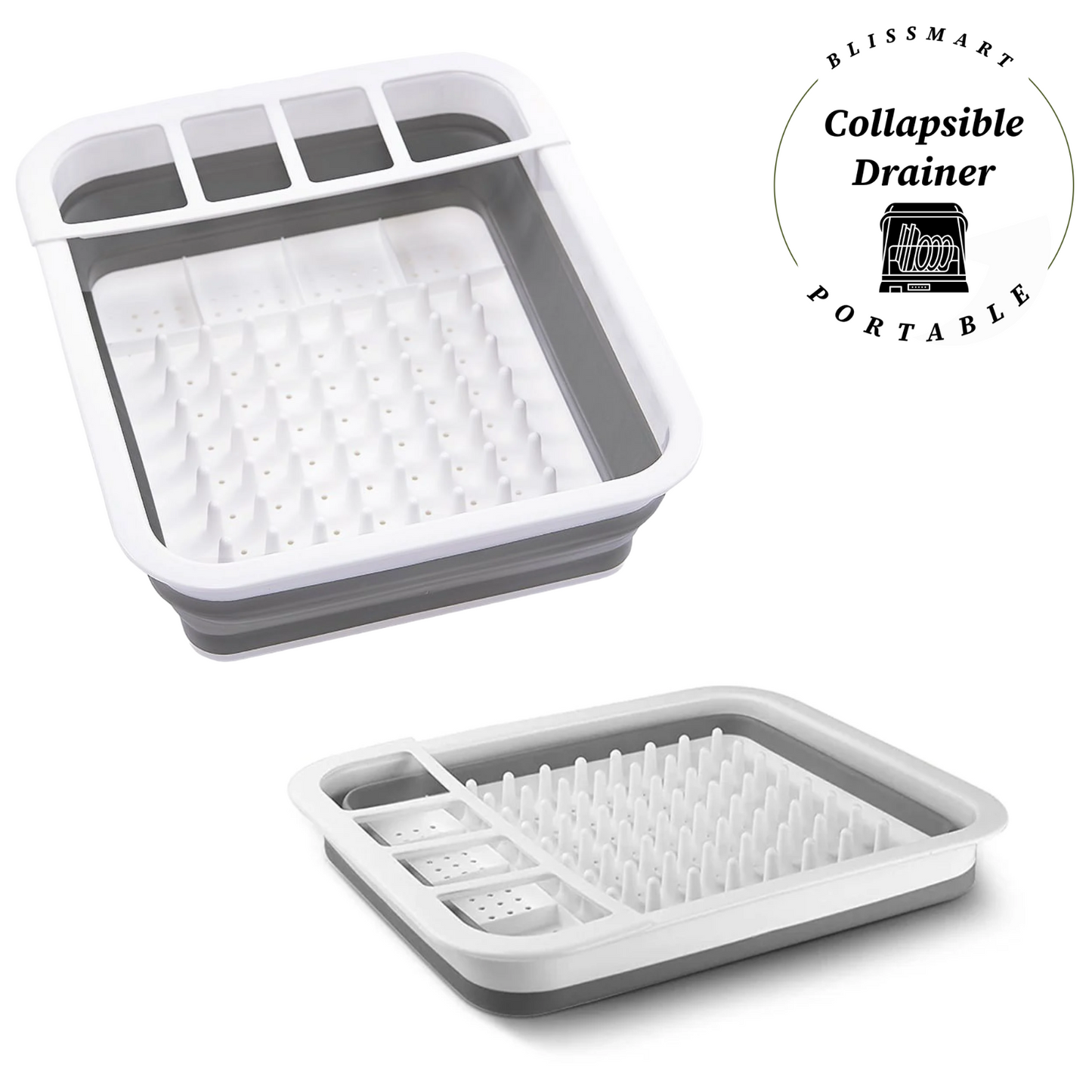 BlissMart Collapsible Dish Drainer Drying Rack Space-Saving With Cutlery Divider