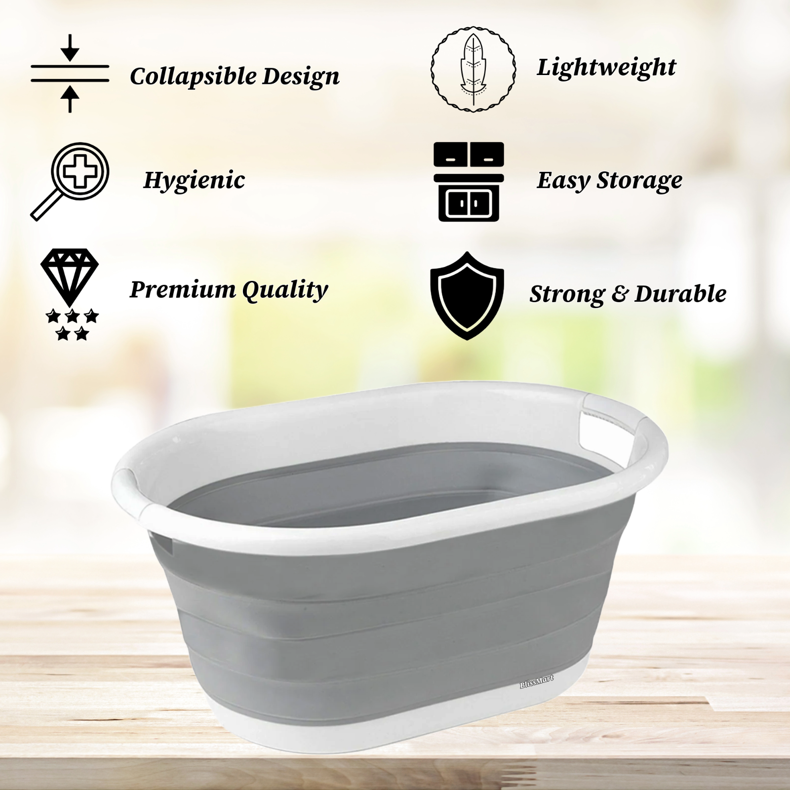 Large Collapsible Laundry Basket Washing Clothe Bin Foldable Space Saving 22 Ltr