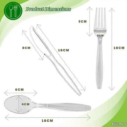 300 Set Heavy Duty Clear Disposable Plastic Cutlery Spoons Forks Knives Reusable