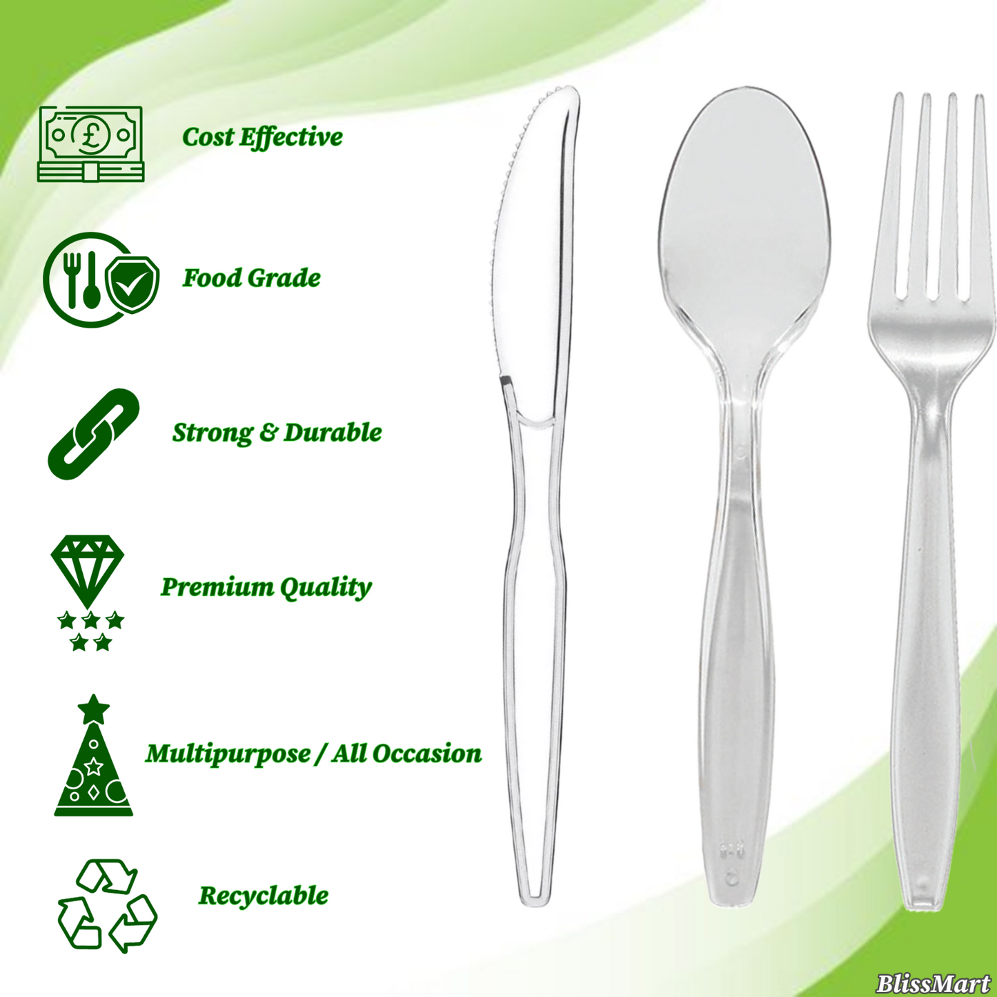 Clear Plastic Cutlery Spoons Forks Knives Reusable for Catering Parties 50 Pack
