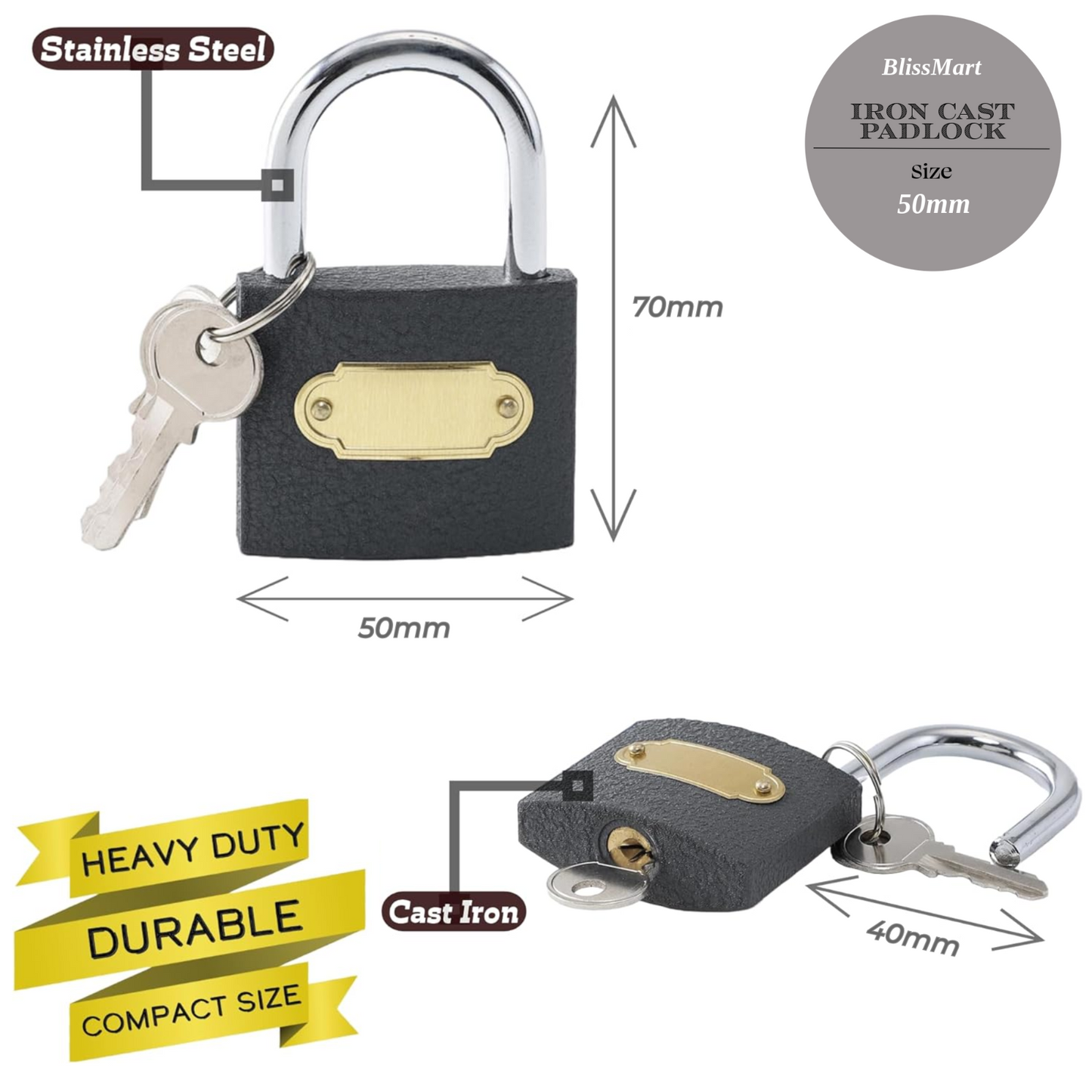 Brass Padlock Small Durable Lightweight For Suitcase Gym Locker Cabinet 20-40mm