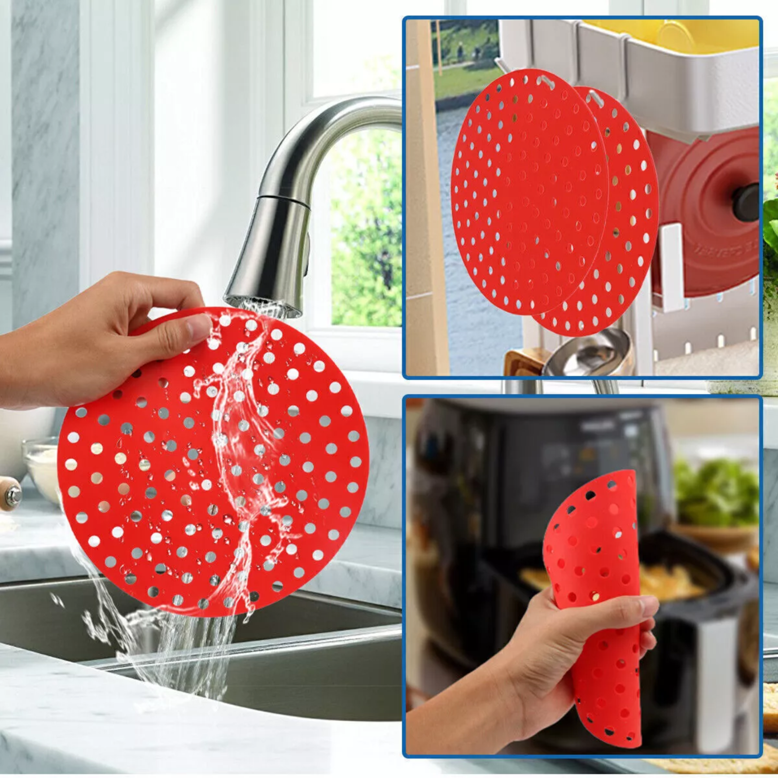 Reusable Air Fryer Silicone Pot Basket Oven Baking Liners Mat Tray Non Stick
