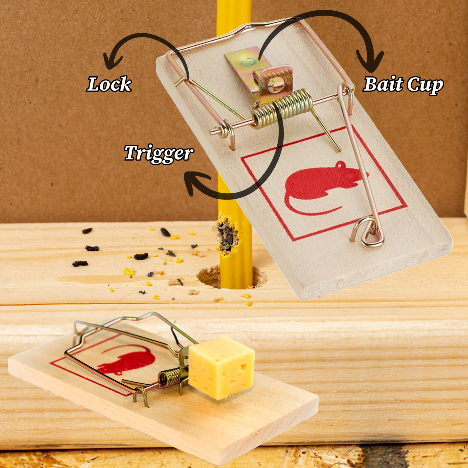 4x Traditional Mouse Traps Mice Trap Rodent Traps Reusable Wooden & Durable Pest