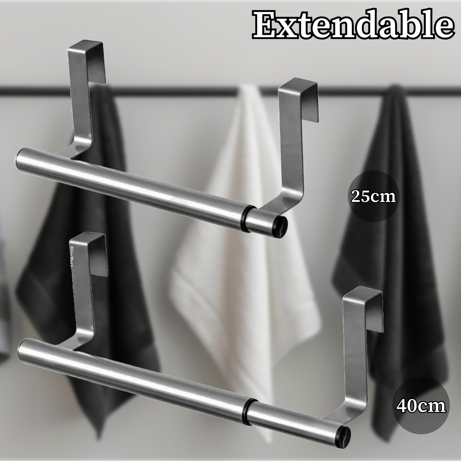 2 Extendable Over Chrome Cabinet Towel Rail Holder Bathroom Kitchen Storage Rack