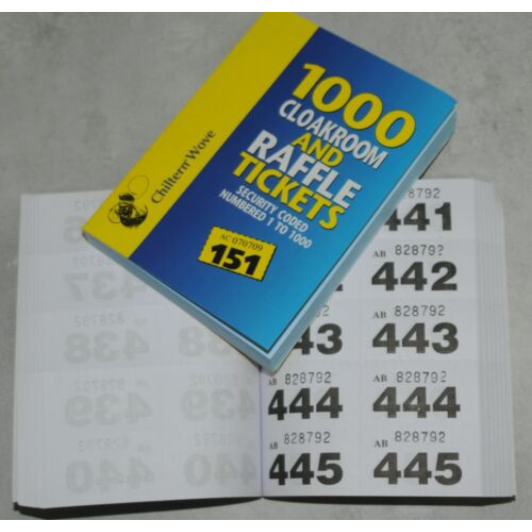 RAFFLE TICKET BOOK Cloakroom Tombola Security Coded Numbered 1-1000 FAST P&P
