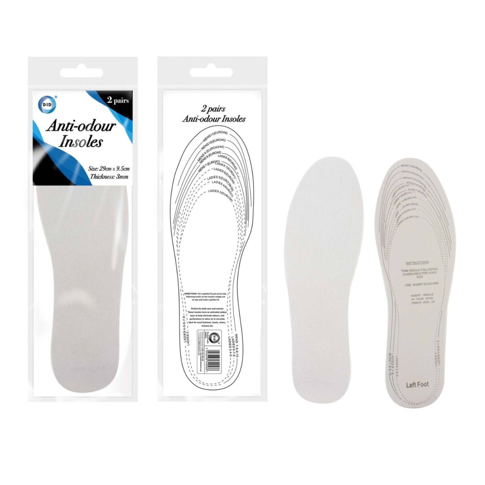 Shoe Insoles Insert Anti Odours Cotton Leather  Insole Men Women Sports 2 Pair