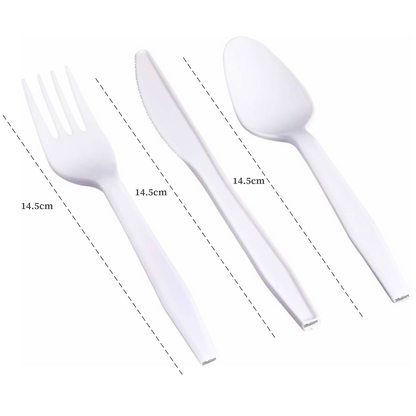 White Plastic Cutlery Set Spoons Forks Knives Cutlery Disposable Reusable 200Pc