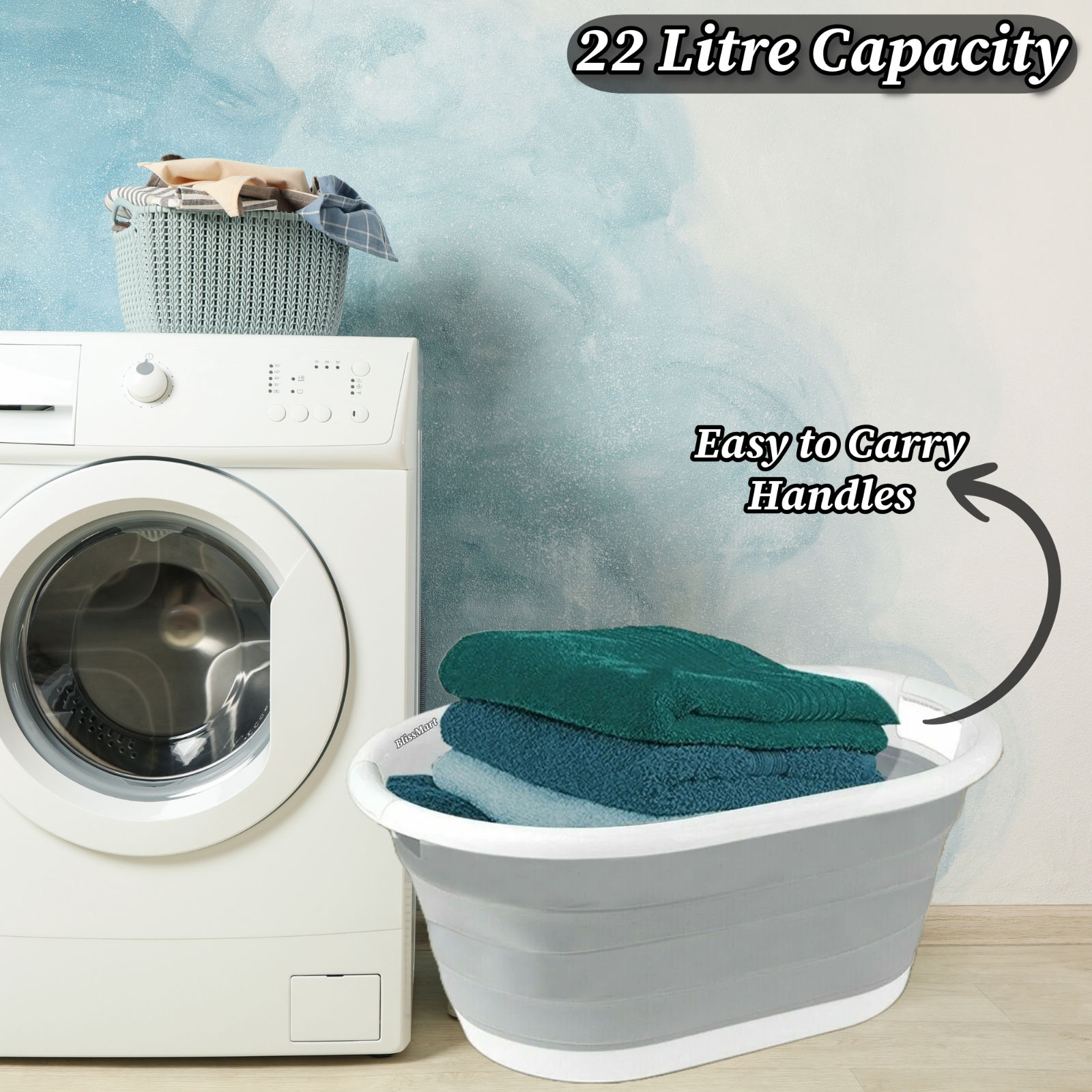 Large Collapsible Laundry Basket Washing Clothe Bin Foldable Space Saving 22 Ltr