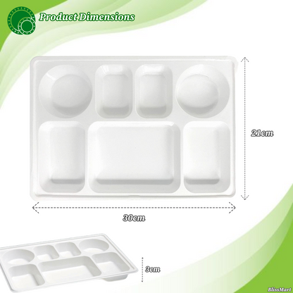 7 Compartment Plastic Plates Reusable Heavy-Duty Dinnerware Disposable Plates