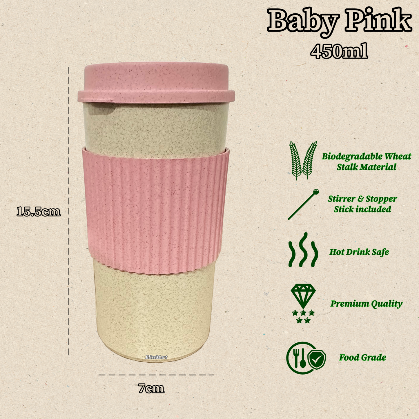 Travel Coffee Cup Reusable Eco Friendly Coffee Travel Mug Wheat Stalk Material