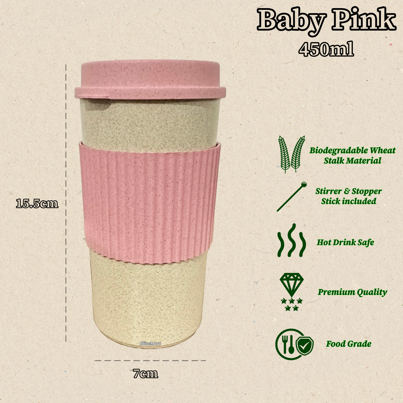 Travel Coffee Cup Reusable Eco Friendly Coffee Travel Mug Wheat Stalk Material