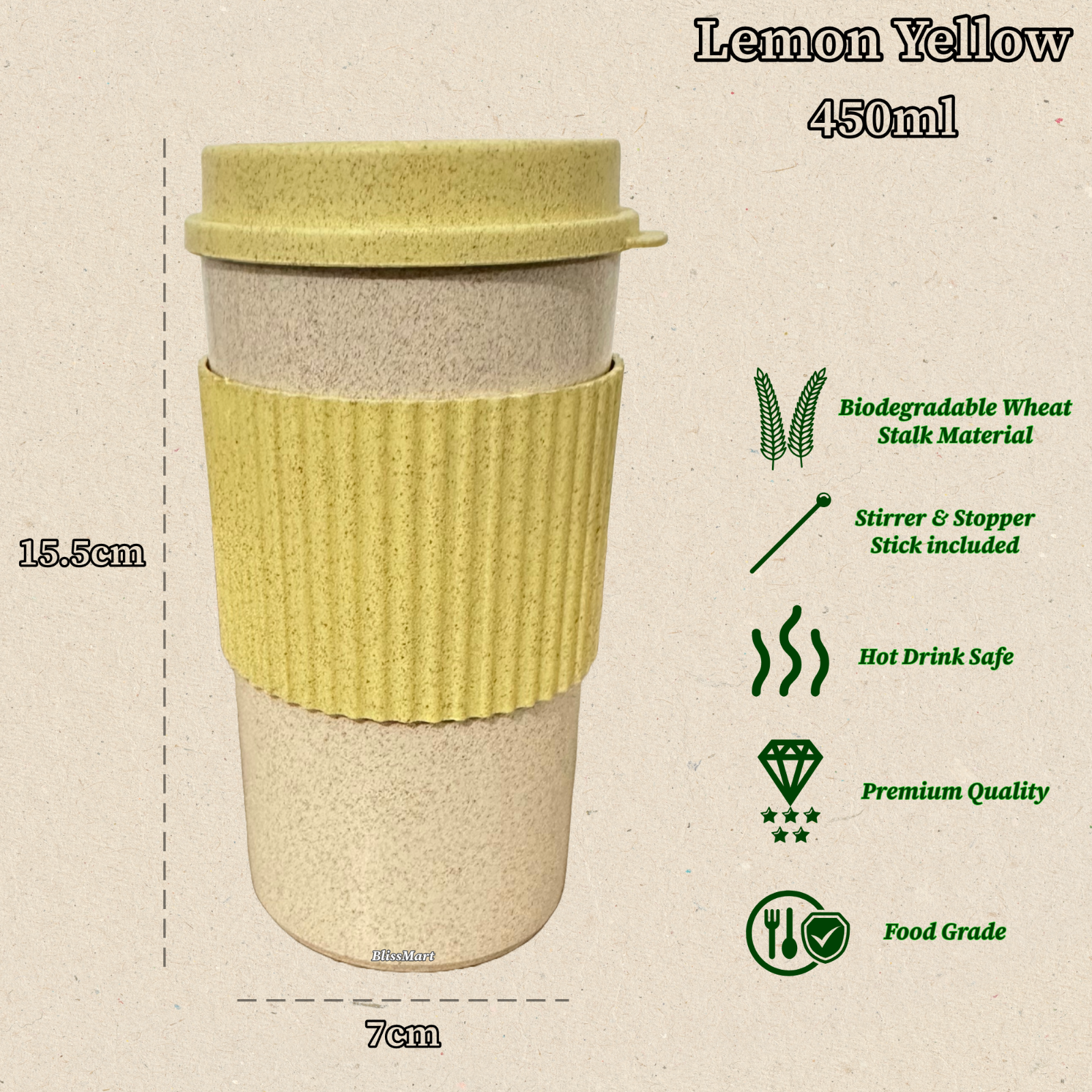 Travel Coffee Cup Reusable Eco Friendly Coffee Travel Mug Wheat Stalk Material