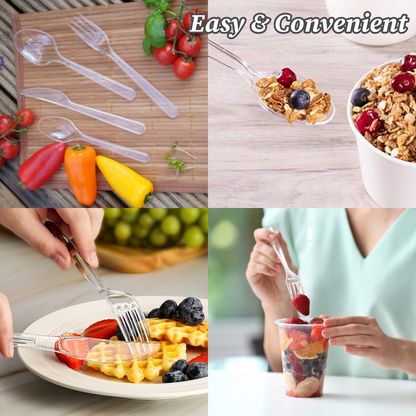 Clear Plastic Cutlery Spoons Forks Knives Reusable for Catering Parties 50 Pack