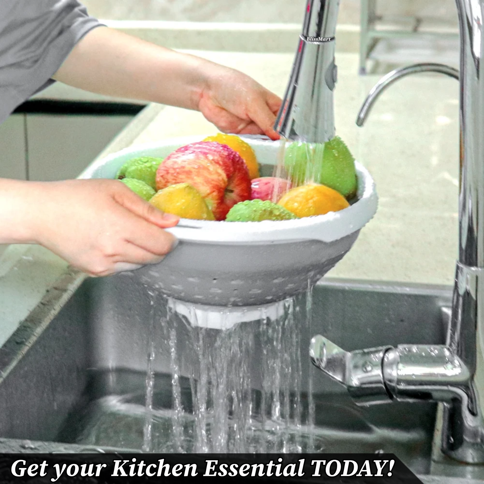 LARGE COLLAPSIBLE COLANDER FOLDING KITCHEN FOOD DRAINER DRAINING STRAINER BASKET