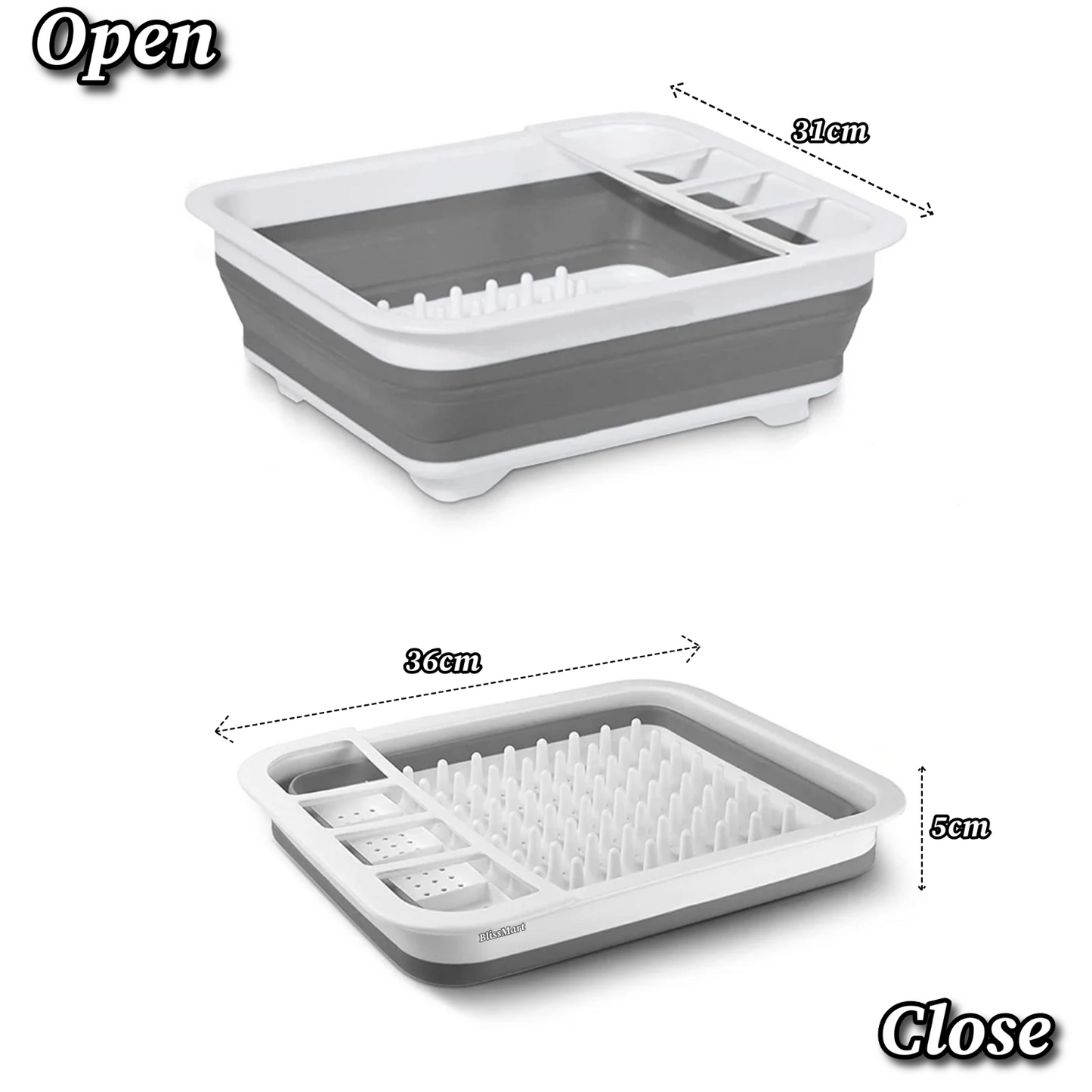 BlissMart Collapsible Dish Drainer Drying Rack Space-Saving With Cutlery Divider