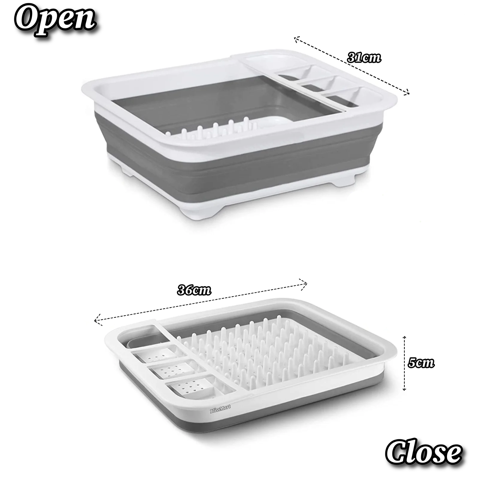 BlissMart Collapsible Dish Drainer Drying Rack Space-Saving With Cutlery Divider