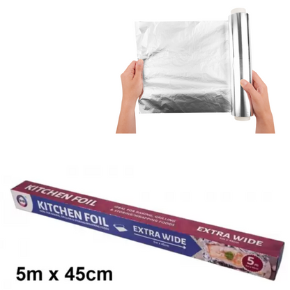 5m x 45cm Aluminium Kitchen Foil | Tin Foil Roll Wrapping Foil for Catering to Keep Food Fresh & Hot Long (Extra Wide)