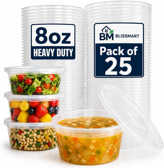 Round Food Storage Containers with Lids | Reusable Pots | Pack of 25