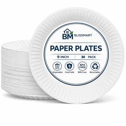 9 Inch Disposable Paper Plates – Pack of 30 | Eco-Friendly Party Plates for Events, Catering & BBQs