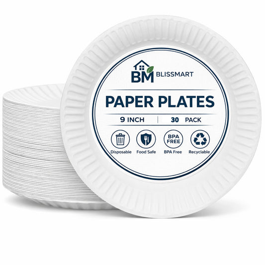 9 Inch Disposable Paper Plates – Pack of 30 | Eco-Friendly Party Plates for Events, Catering & BBQs