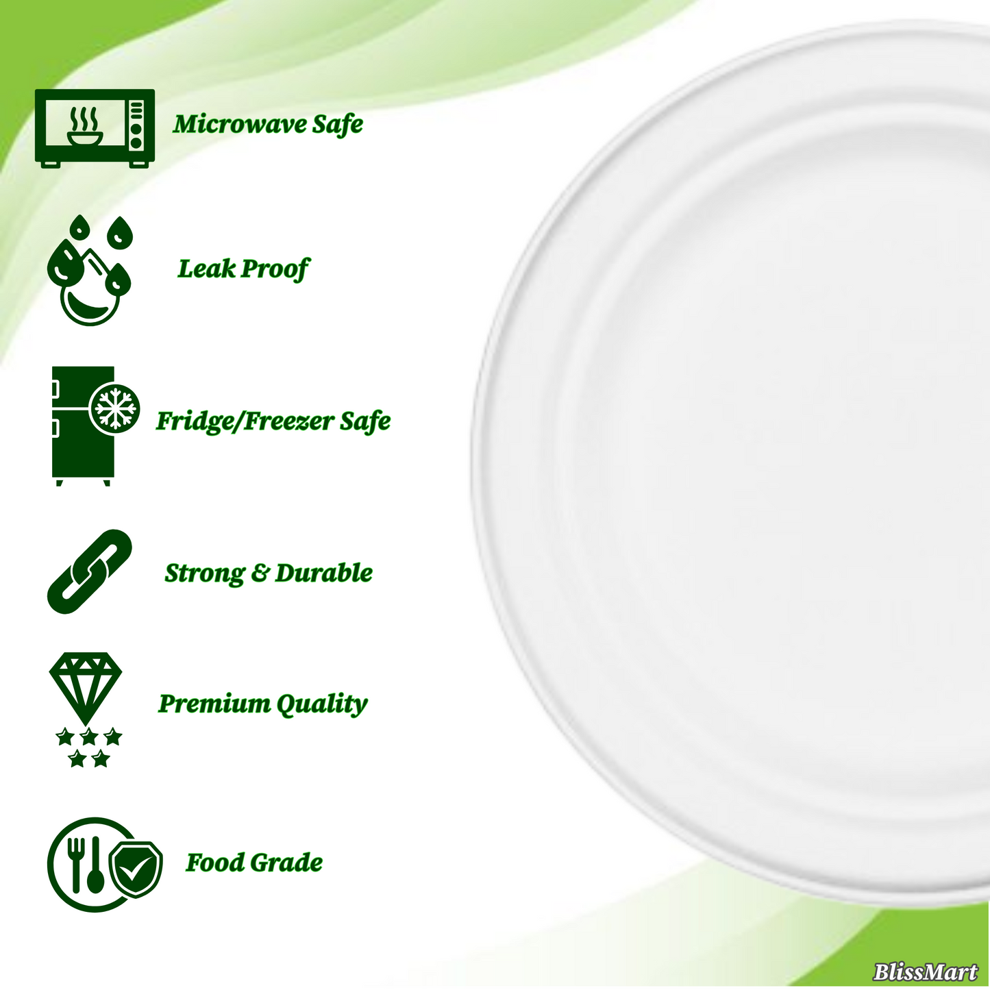 Strong Bagasse Disposable Party Paper Plates – 10 Inch, White, Biodegradable