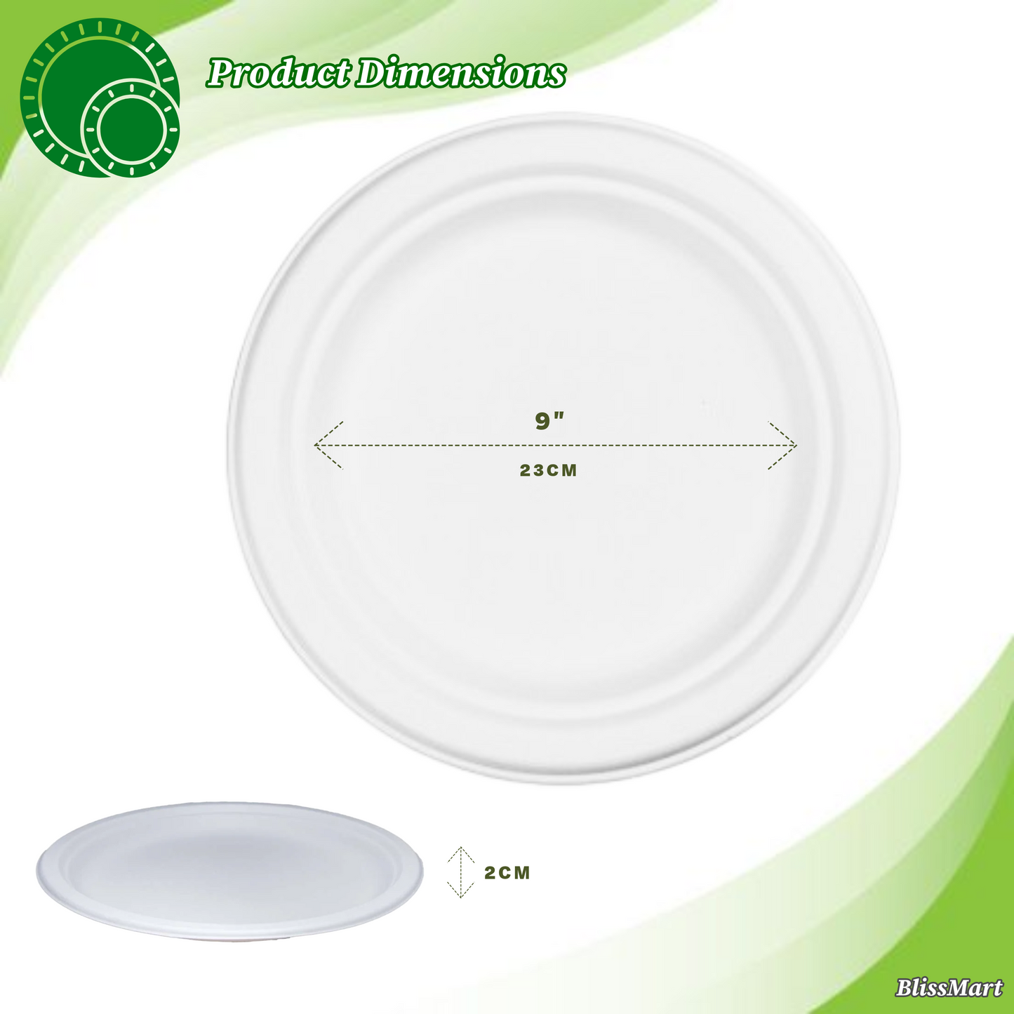 Strong Bagasse Disposable Party Paper Plates – 9 Inch, White, Biodegradable