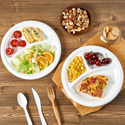 Strong Bagasse Disposable Party Paper Plates – 10 Inch, White, Biodegradable