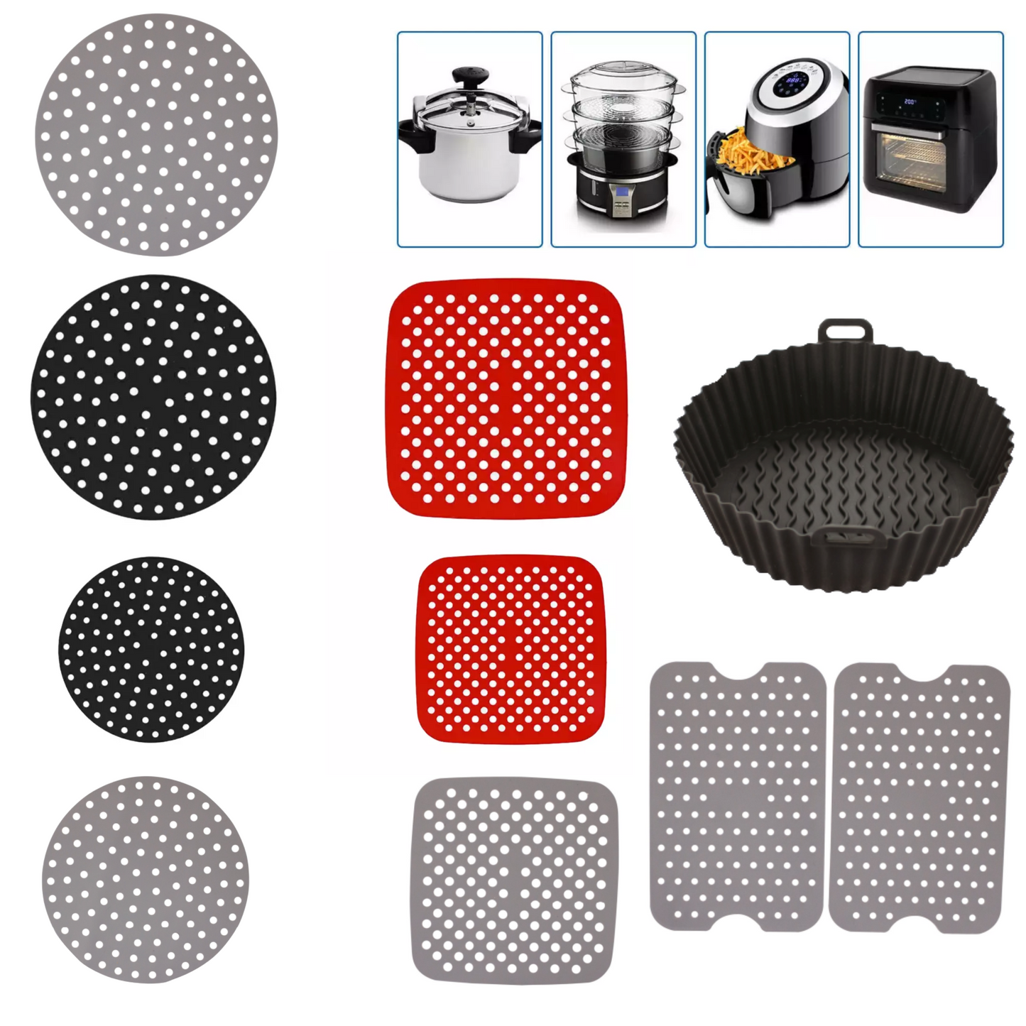 Reusable Air Fryer Silicone Pot Basket Oven Baking Liners Mat Tray Non Stick