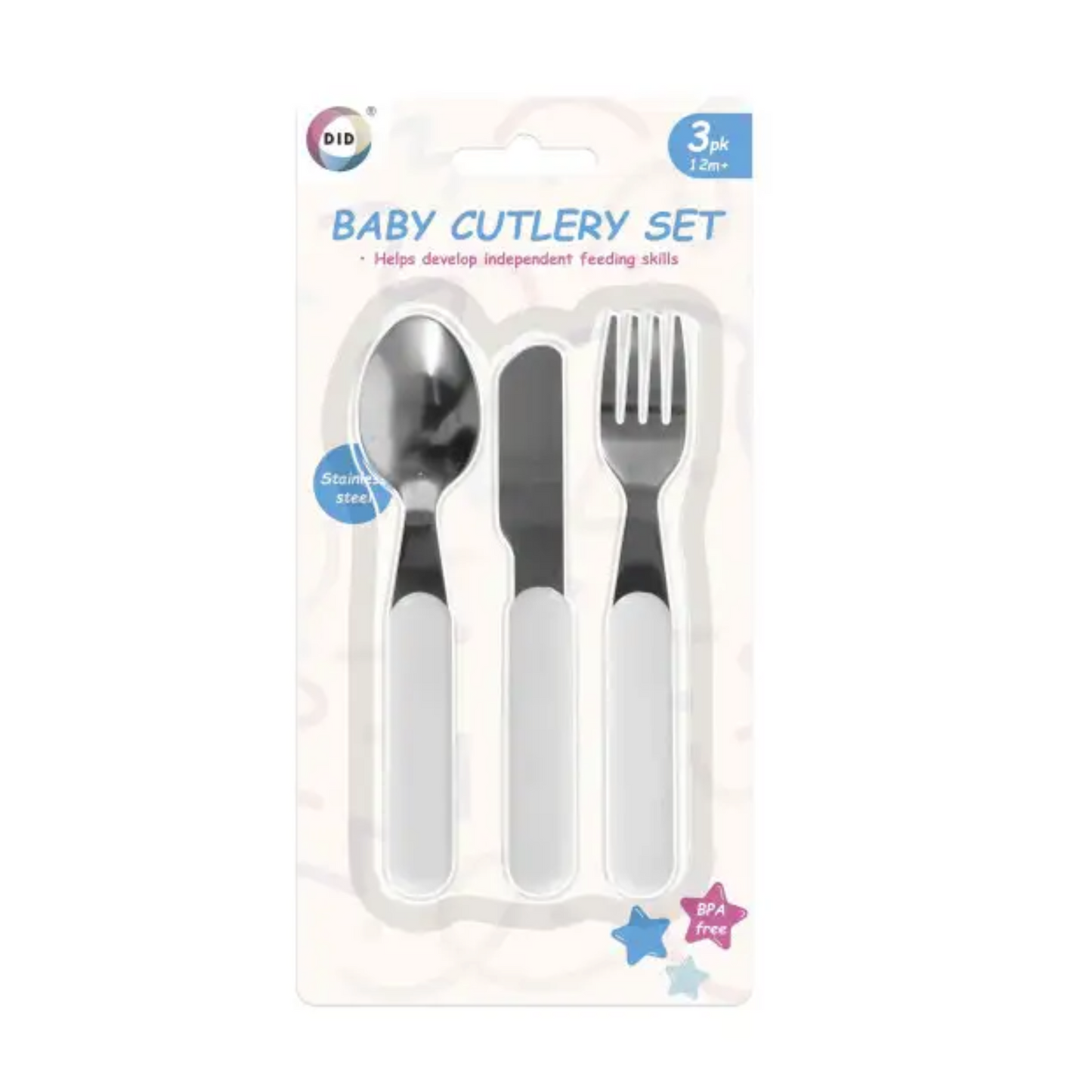 Baby Cutlery Set | Toddler Weaning Spoons & Forks (Blue & White)
