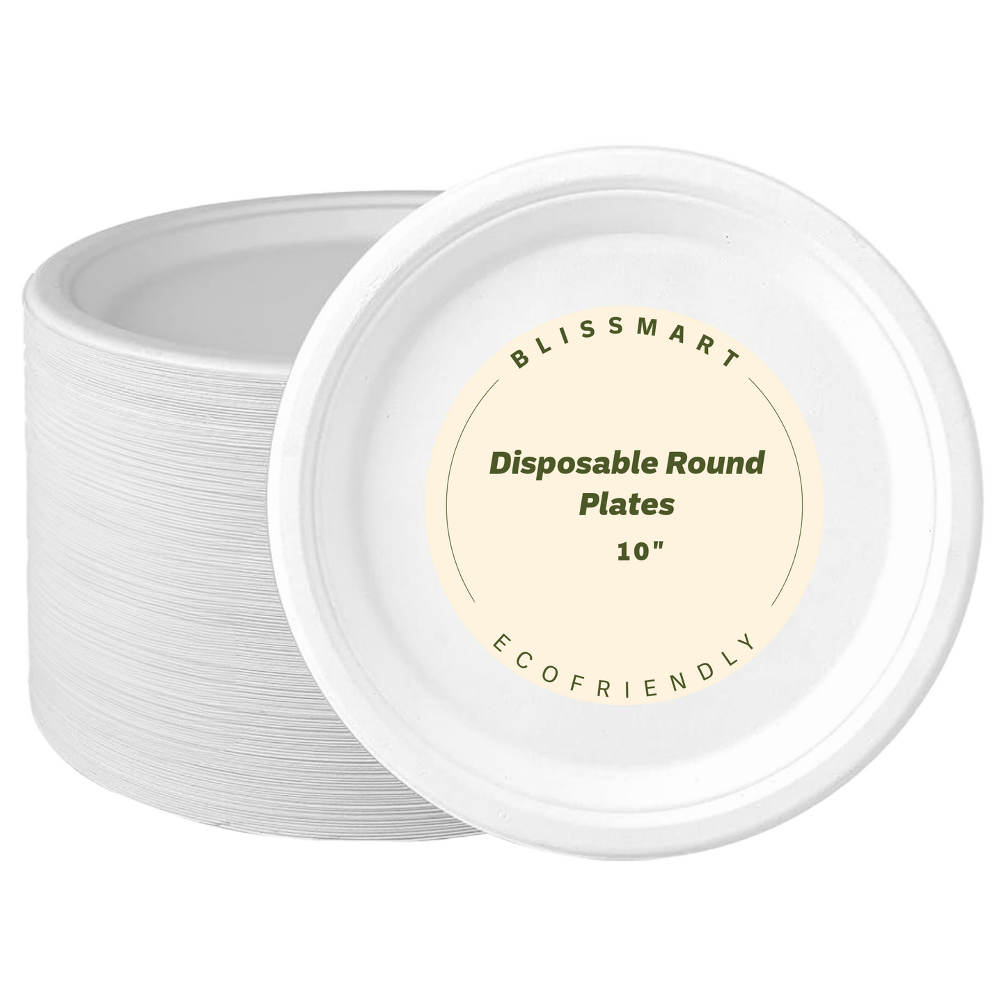 Strong Bagasse Disposable Party Paper Plates – 10 Inch, White, Biodegradable