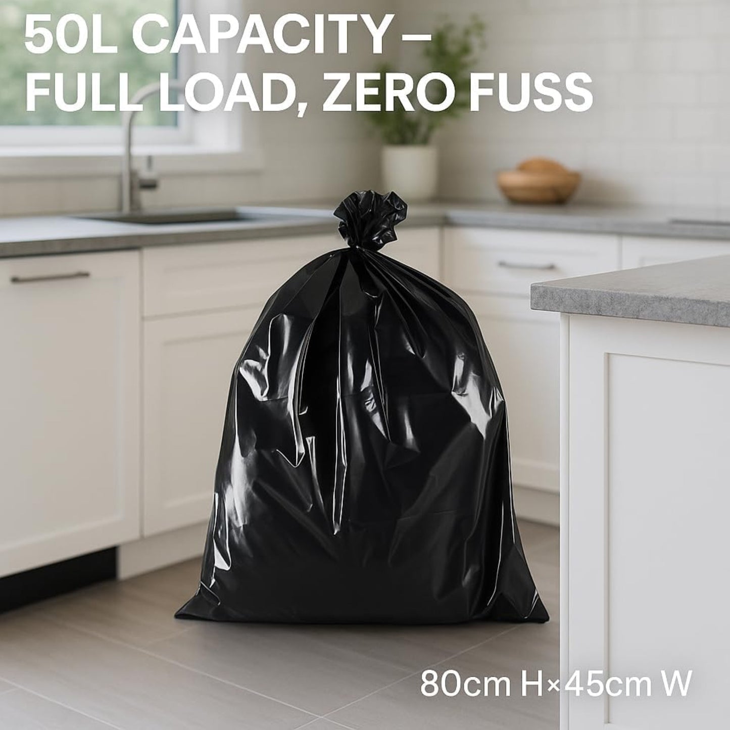 70L Black Bags | Heavy-Duty Refuse Sacks Bin Liners | 50 Pack