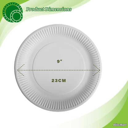 9 Inch Disposable Paper Plates 23cm  – Box of 1000 | Sturdy, Plastic-Coated Party Plates for Catering & Events