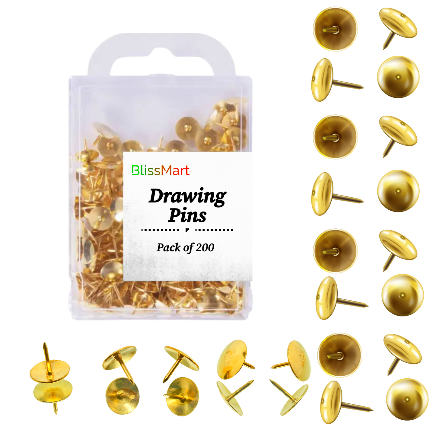Drawing Pins Brass Golden Push Pins for Notice Boards/Crafts Thumb Tacks Office