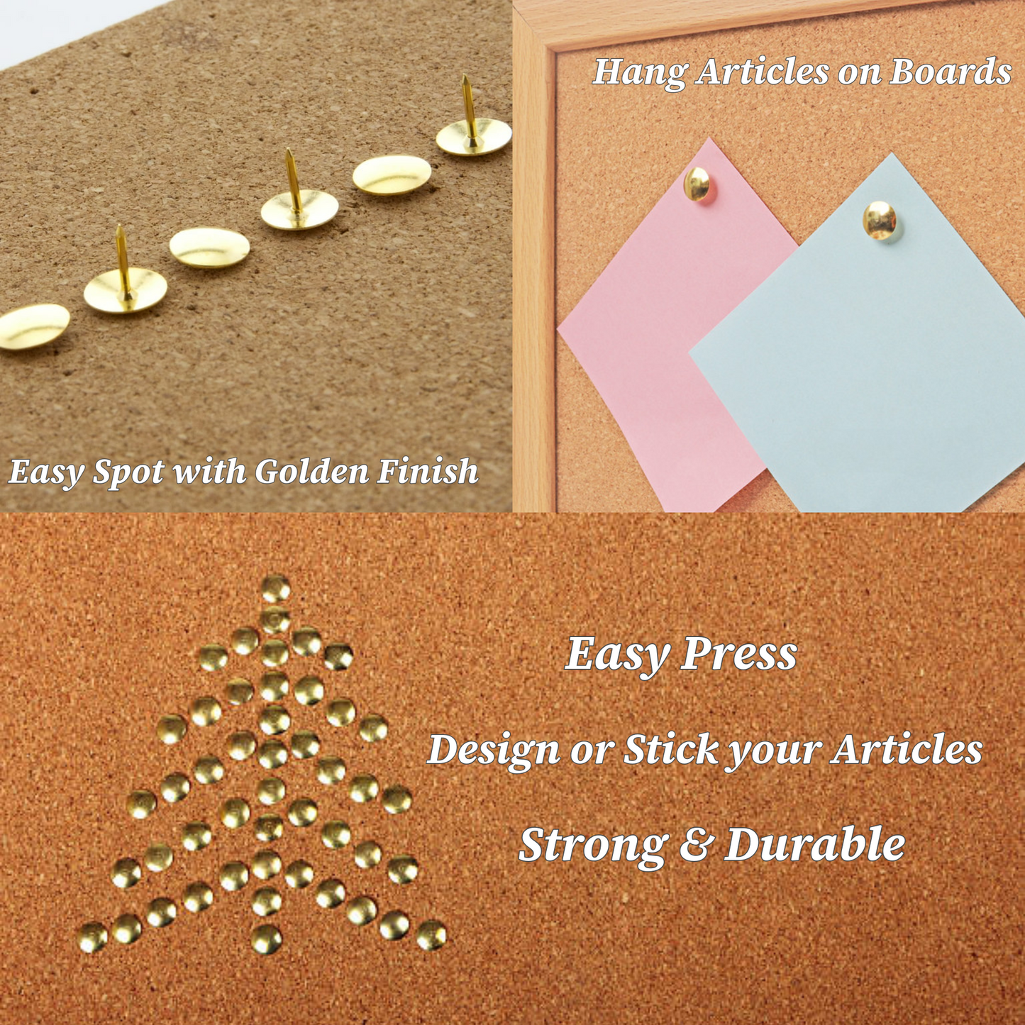 Drawing Pins Brass Golden Push Pins for Notice Boards/Crafts Thumb Tacks Office