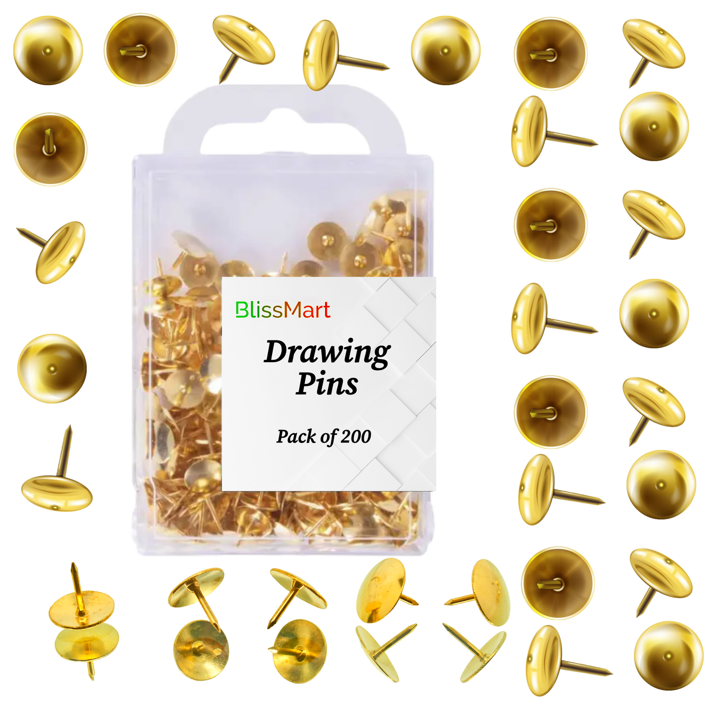 Drawing Pins Brass Golden Push Pins for Notice Boards/Crafts Thumb Tacks Office
