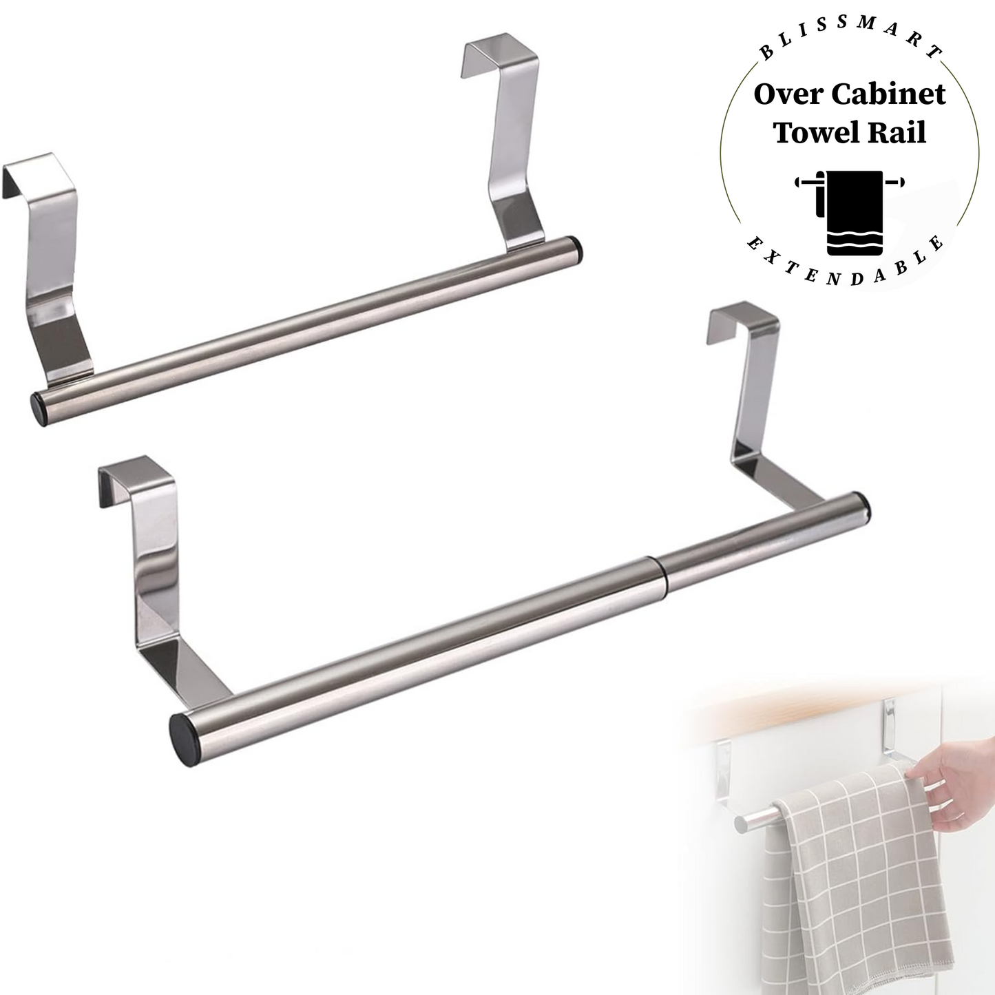 Extendable Over Chrome Cabinet Towel Rail Holder Bathroom Kitchen Storage Rack