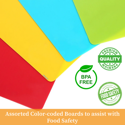 Blissmart 4pk Flexible Chopping Boards Set BPA Free Coloured Cutting Mats for Kitchen Use
