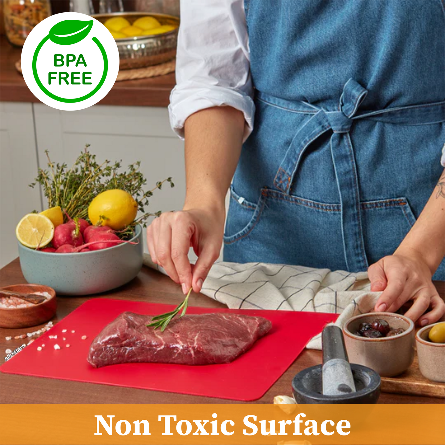 Blissmart 4pk Flexible Chopping Boards Set BPA Free Coloured Cutting Mats for Kitchen Use