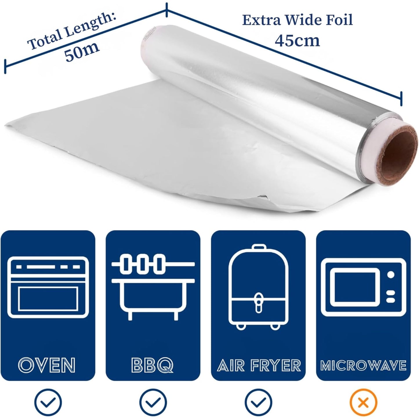 Catering Foil Roll 50m x 45cm | Extra-Wide Aluminium Kitchen Foil
