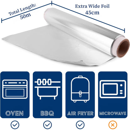 Catering Foil Roll 50m x 45cm | Extra-Wide Aluminium Kitchen Foil