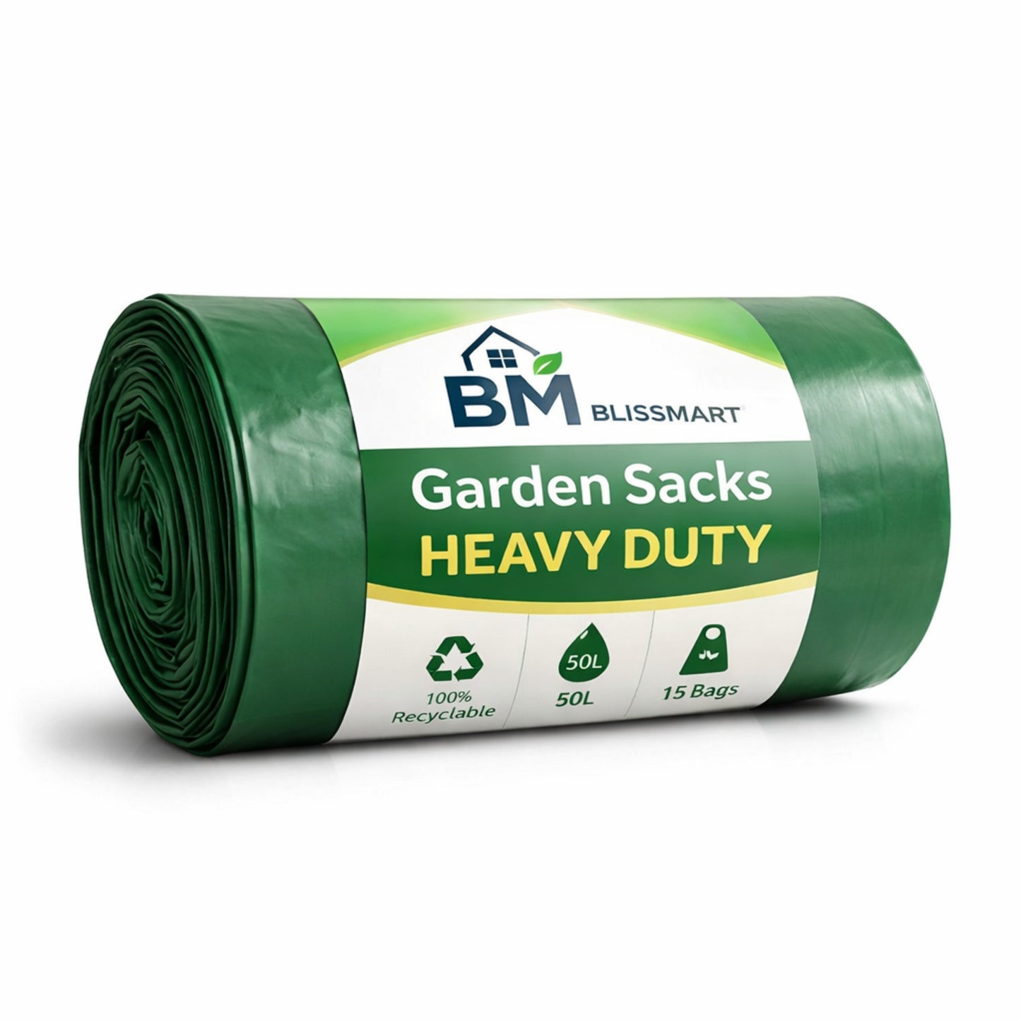 Roll of Blissmart garden sacks on a white background