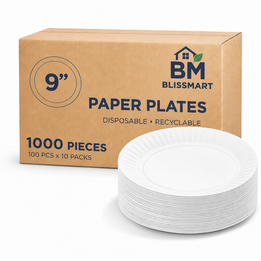 9 Inch Disposable Paper Plates 23cm  – Box of 1000 | Sturdy, Plastic-Coated Party Plates for Catering & Events