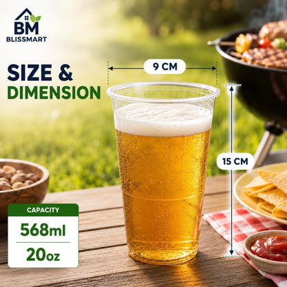 568ml Plastic Pint Glasses Case of 1000 Clear BPA Free Strong Disposable Beer Cups Tumblers for Parties BBQs Events Catering