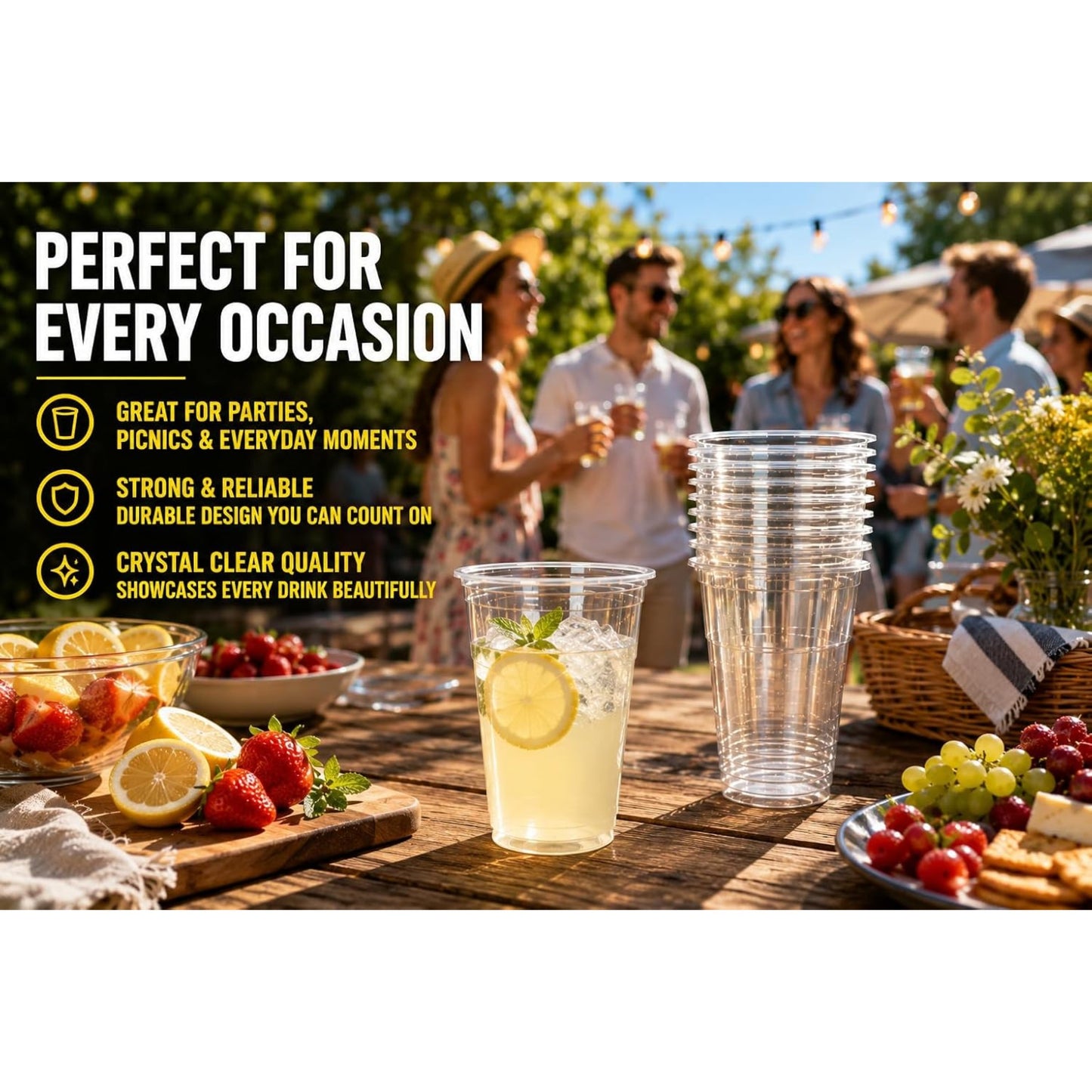 568ml Plastic Pint Glasses Case of 1000 Clear BPA Free Strong Disposable Beer Cups Tumblers for Parties BBQs Events Catering