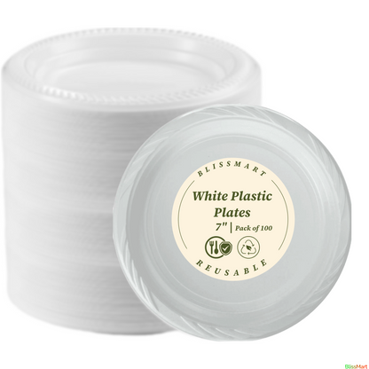 7 Inch Round Plastic Plates Reusable Durable, Disposable Party Plates for Events, Catering & Everyday Use